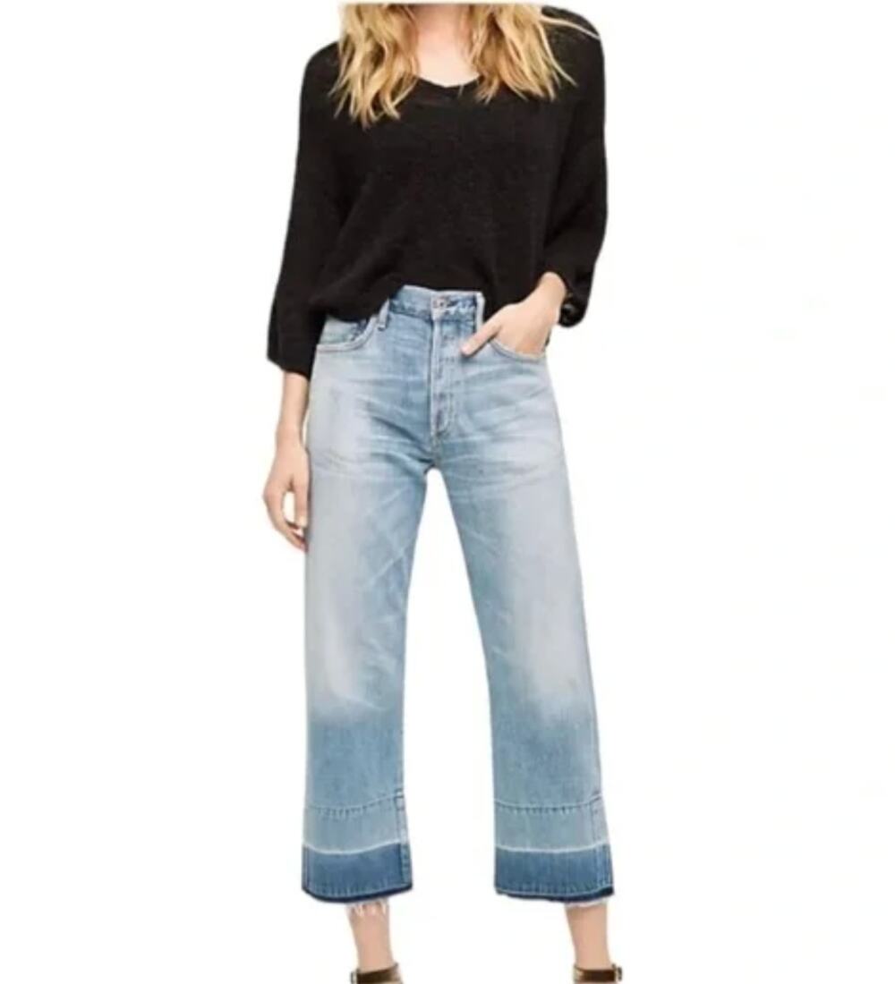Citizens Of Humanity Womens 26 Blue Cora High Rise Crop Undone Hem Denim Jean